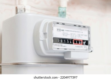 A Gas Meter In The House, Counter For Distribution Domestic Gas. Symbolic Image Of A Payment For Heating In Winter.Selective Focus.