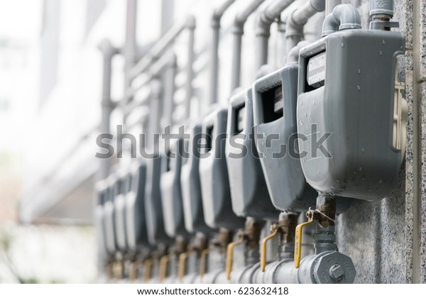 Gas meter on\
apartment