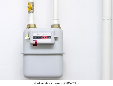 A Gas Meter In The Private House, Counter For Distribution Domestic Gas. 