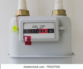 A Gas Meter In The Private House, Counter For Distribution Domestic Gas.