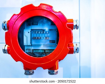 Gas Meter. Red Gas Meter. Natural Gas Meter On Wall. Concept - Devices For Metering Consumption. Gasification Device Close-up. Gasification Equipment At Home. Equipment For Home Boiler Room.