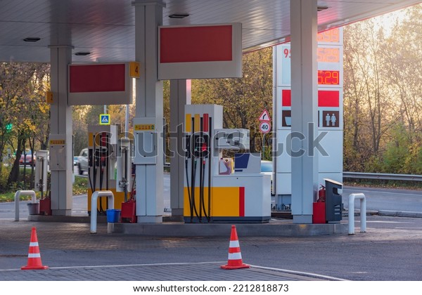 Gas and petrol station. Guns for refueling at a\
gas station.