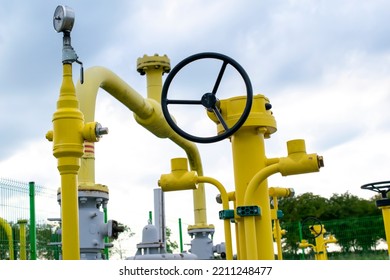 Gas Pipeline, Natural Gas Installation, Yellow Pipes And Valves, High Gas Prices