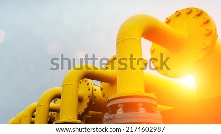 Gas pipes oil energy. Yellow gas pipeline energy equipment. Fuel power technology. Safety valve in gas pipe industry