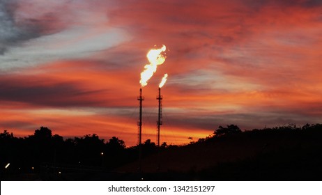 Gas Plant Flare Stack.. Sunset Flare Stack