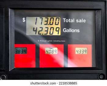 Gas Prices On A Gas Pump Screen At A Gas Station