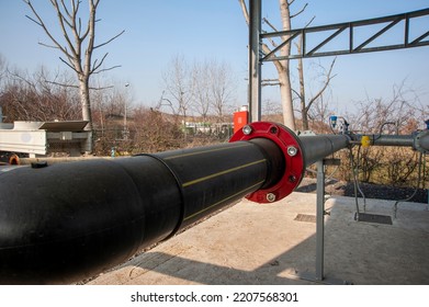 Gas Production And Distribution Pipes. Gas Pipeline And Methane Pipeline In View.