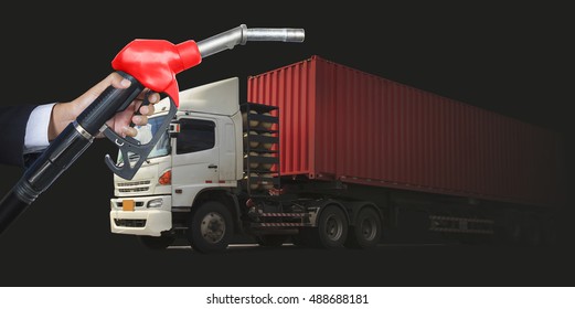 Gas Pump For Refueling Car On Gas Station With Truck In The Background