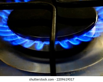 Gas Ring With Blue Flame At Home With No People Stock Photo