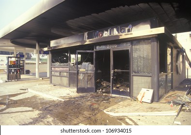 Gas Station Burned Out During 1992 Riots, South Central Los Angeles, California