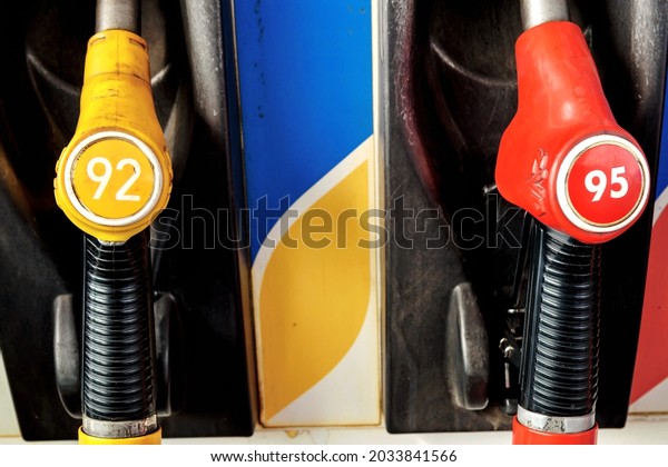 Gas station Saint\
Petersburg, Russia-August 13, 2021 Gazprom gas station with\
gasoline brands 92 and 95