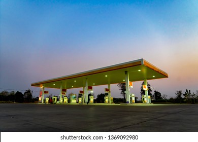 Gas Station At Twilight .selective Focus,vintage Color 