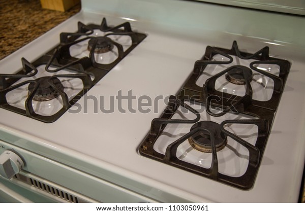 Gas Stove Clean Four Burners White Royalty Free Stock Image