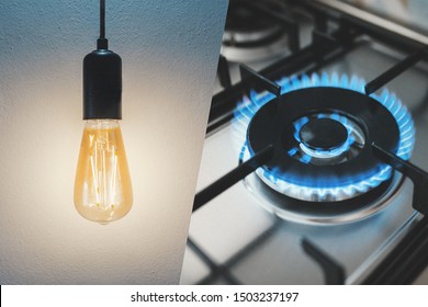 Gas Stove And Light Bulb. Utility Bills Concept