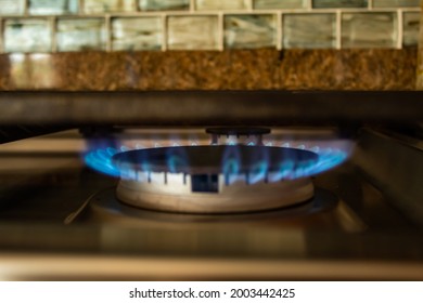 Gas Stovetop With Blue Gas Burning