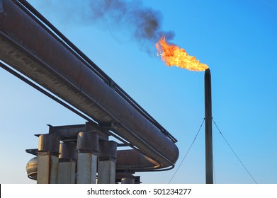 Gas torch. Burning of associated gas at oil production.