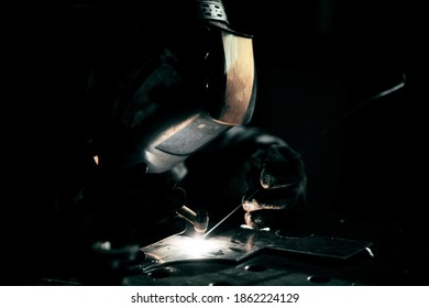 Gas Tungsten Arc Welding Of Metal With Sparks In Production And Factory