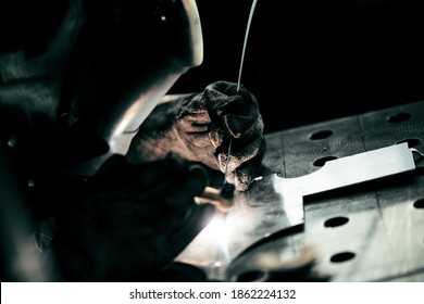 Gas Tungsten Arc Welding Of Metal With Sparks In Production And Factory