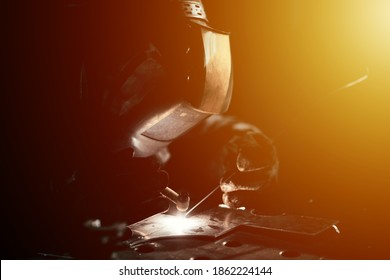 Gas Tungsten Arc Welding Of Metal With Sparks In Production And Factory