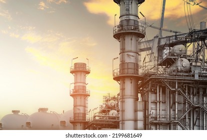 Gas Turbine Electrical Power Plant. Global Energy Crisis Concept. Natural Gas Tank. Industrial Gas Storage Tank. LNG Or Liquefied Natural Gas Storage Tank. Power Plants With Energy Crisis Concept.