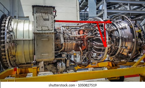 Gas Turbine Engine Of Power Plant, JET Engine Or Air Plane Engine Under Heavy Maintenance. 