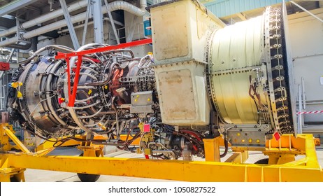 Gas Turbine Engine Of Power Plant, JET Engine Or Air Plane Engine Under Heavy Maintenance. 