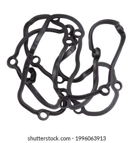 The Gasket Of The Valve Cover Of The Truck Engine, Made Of Black Rubber, Insulated On A White Background