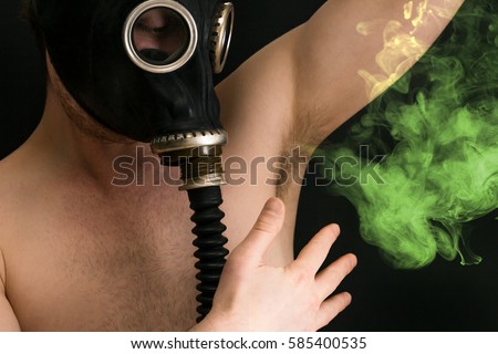 Gasmask protects from smelly armpit body odor wafting into the air
