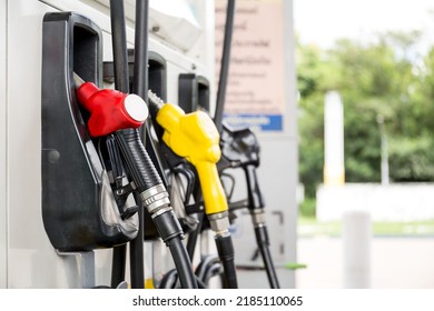 Gasohal,pretrol,diesel  station petrol car in line fuel up. concept business industry and transporation.relatively high price during war concept. - Shutterstock ID 2185110065
