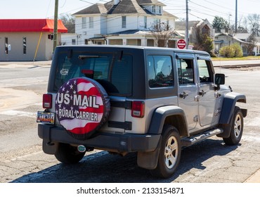 GASTONIA, NC, USA-3 MARCH 2022: Late Model Jeep Wrangler With Rear Tire Cover Stating 