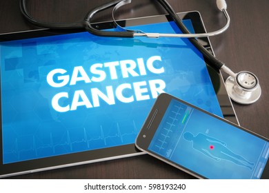 Gastric Cancer (cancer Type) Diagnosis Medical Concept On Tablet Screen With Stethoscope.