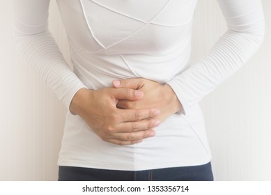 gastritis and stomach and irritable bowel syndrome in asian woman with isolate on white background using for health care concept.
