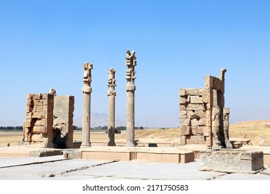 Gate of All Nations (Xerxes Gate) with stone statues of lamassu in ancient city Persepolis, Iran. UNESCO world heritage site