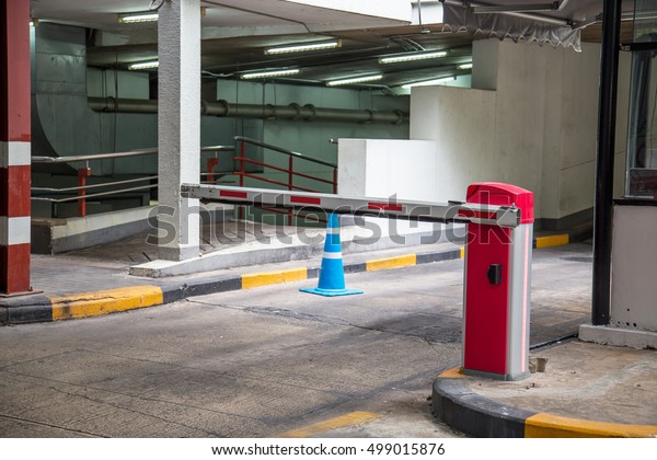 Gate barrier restricted car No space is used to\
keep quiet from the coronavirus epidemic situation, social distance\
is required.