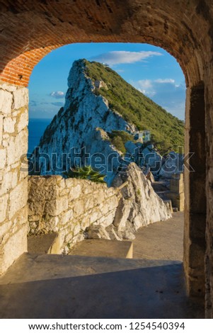 From a gate in the Charles V wall View, rock of Gibraltar