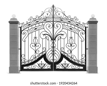 Gate with  columns.  Isolated over white background.