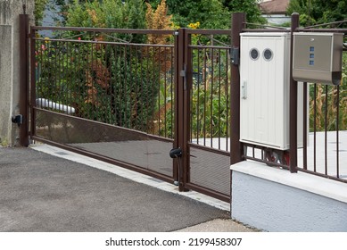 Gate With Electric Opener  And Outdoor Electricity Meter Box Cover And Mailbox