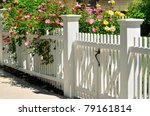 Gate, fence and climbing roses. Colorful spring background, home entrance, curb appeal