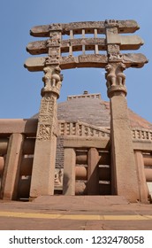 Gate Of The Great Stupa (Stupa No1) At Sanchi, Bhopal, Madhya Pradesh. It Is The Oldest Structure Originally Commissioned By The Emperor Ashoka The Great Of The Maurya Empire In The 3rd Century BC