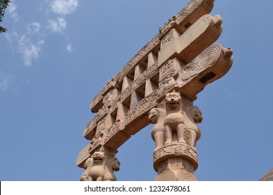 Gate Of The Great Stupa (Stupa No1) At Sanchi, Bhopal, Madhya Pradesh. It Is The Oldest Structure Originally Commissioned By The Emperor Ashoka The Great Of The Maurya Empire In The 3rd Century BC