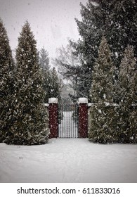 gate in heavy snowfall