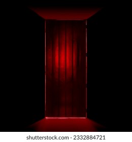 Gate to hell concept: red hot glowing door background - entrance to hell-fire, symbol for sins, end of world, judgement day, burning for eternity.