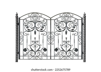 Gate with twisted pillars.  Isolated over white background.