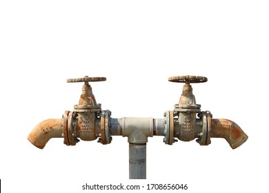 Gate valve, old water valve on a white background ,gate valves Water valves, large pipe valves in irrigation systems Control the water to close the old place