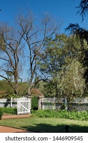 Gate In A White Picket Fence At The Hermitage Museum In Nashville, Tennessee, USA