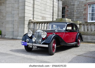 Gatehouse Of Fleet, Dumfries And Galloway, Scotland - May 20th 2017: 1930's Riley Kestrel Sporting Saloon Car Outside Cally Palace Hotel Gatehouse Of Fleet On A Riley Owners Club Rally,