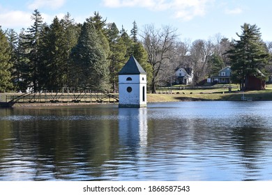 Gatehouse Or Watch Tower At A Scenic Water Reservoir 