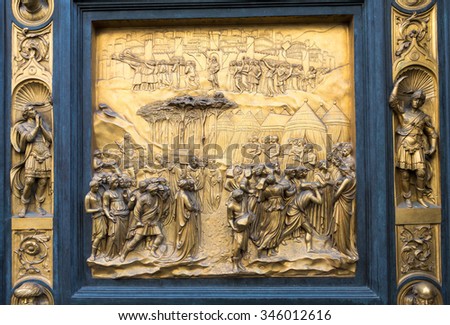 Gates of Paradise with Bible stories on door of Duomo Baptistry in Florence, Italy