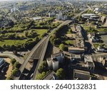 Gateshead UK: 10th May 2025: Gateshead Highway (A167) flyover Sunny day aerial view with drone