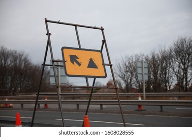 Gateshead/UK - 6th Jan 2020: Felling Bypass Road Works Traffic Sign